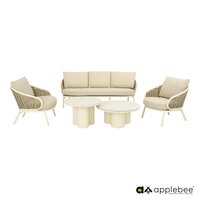 Apple Bee Pine key 5-delige loungeset 190 cm tonga - Oyster - (incl. Bee Wett cushion Cotton Flower)