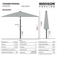 Madison Moraira Push-up stokparasol 230 &times; 230 cm &ndash; Grey (excl. voet)