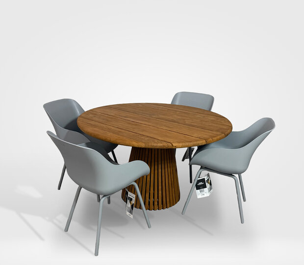 Hartman Sophie Rondo Organic Misty Grey / Lestari &Oslash;130 cm &ndash; 5-delige dining tuinset
