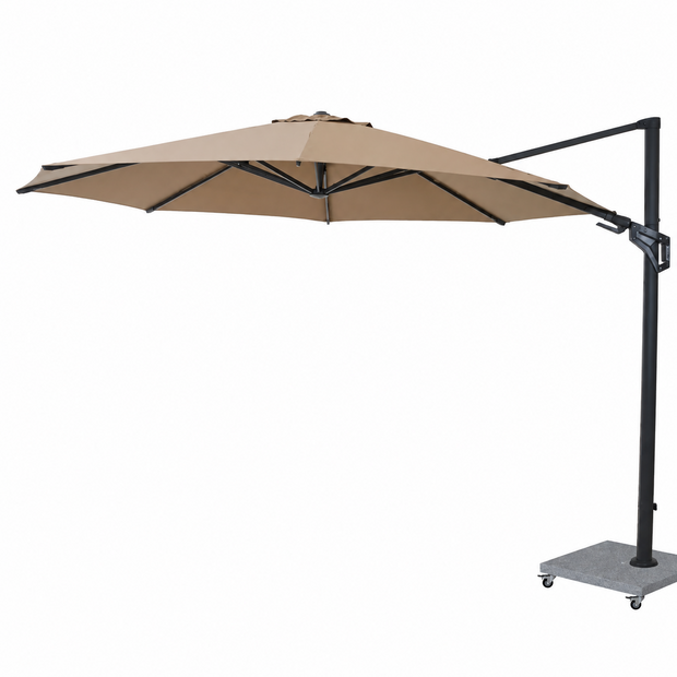 Siena Garden Fagus N+ Zweefparasol &Oslash;350 cm &ndash; Taupe &ndash; Incl. Verrijdbare Betonvoet 90 kg