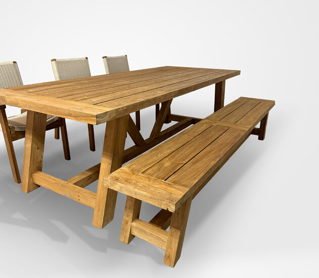 Timbra Wierna / Teguh 260 cm 5-delige dining tuinset met picknickbank
