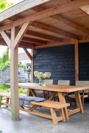 Timbra Wierna / Teguh 260 cm 5-delige dining tuinset met picknickbank