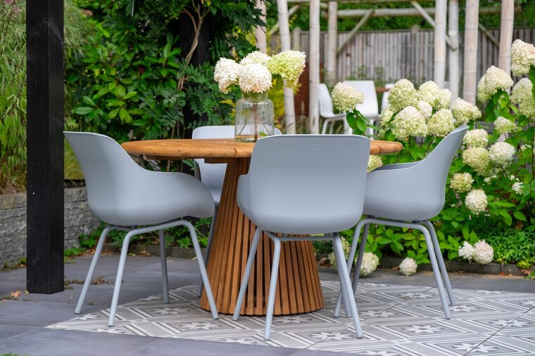 Hartman Sophie Rondo Organic Misty Grey / Lestari &Oslash;130 cm &ndash; 5-delige dining tuinset