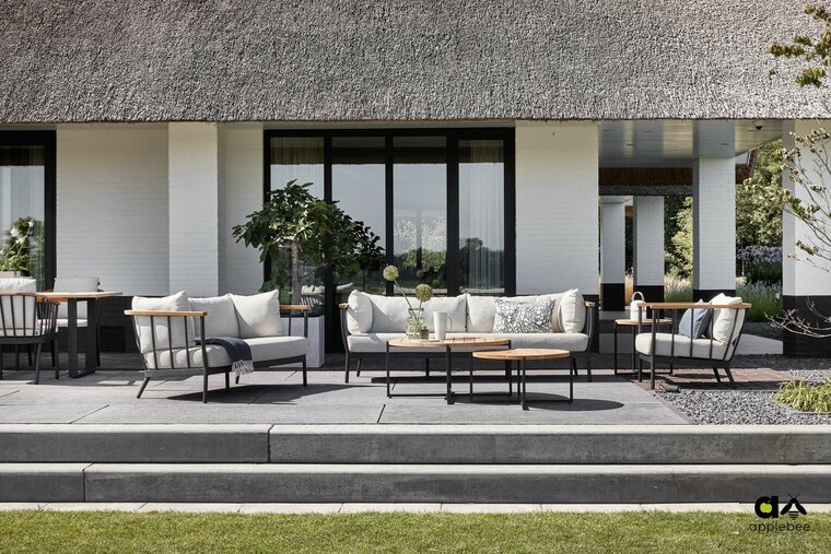 Apple Bee Condor lounge tuinbank 217 cm - Black - (incl. Bee Wett cushion Natural Oak)