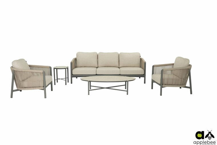 Apple Bee Bora Bora 5-delige loungeset - Taupe - rope weave Oak (incl. Bee Wett cushion Natural Oak)