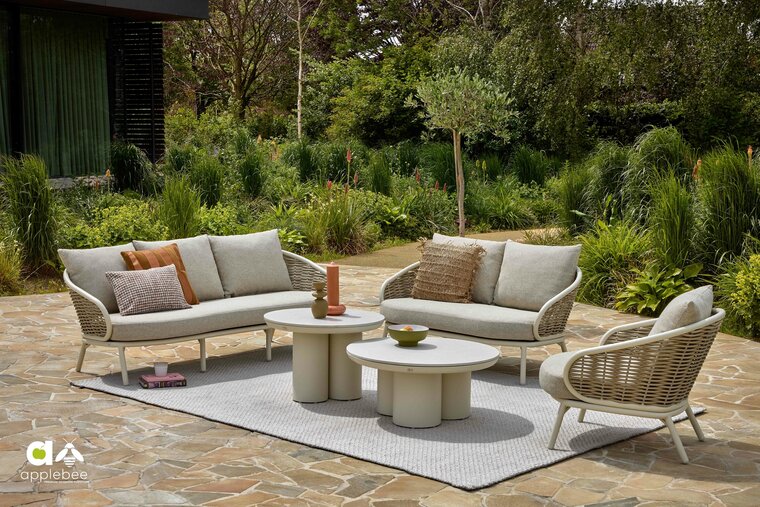 Apple Bee Pine Key lounge tuinbank 200cm - Oyster - (Incl. Bee Wett kussens Cotton Flower)