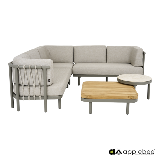 Apple Bee Maui 5-delige loungeset - taupe - rope midgrey (incl. Bee Wett cushion Smoked Grey)