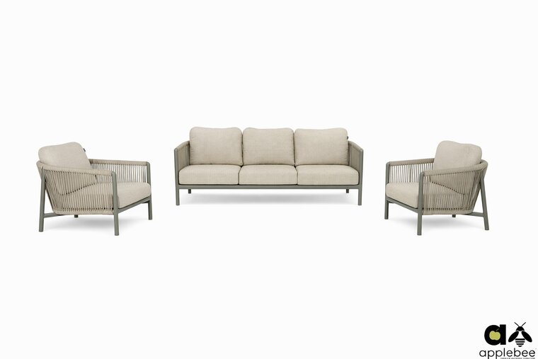 Apple Bee Bora Bora 3-delige loungeset - Taupe - rope weave Oak (incl. Bee Wett cushion Natural Oak)