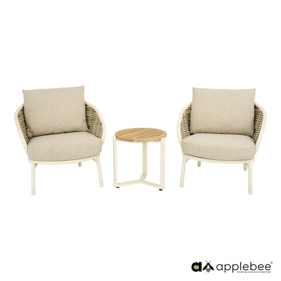 Apple Bee Pine key 3-delige lounge balkonset - Oyster - (incl. Bee Wett cushion Cotton Flower)