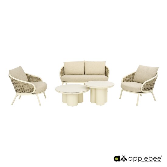 Apple Bee Pine key 5-delige loungeset 135 cm tonga - Oyster - (incl. Bee Wett cushion Cotton Flower)