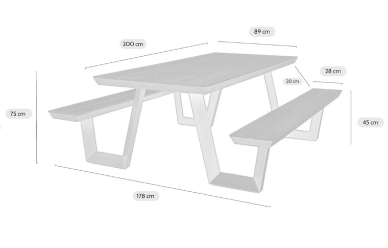 MaximaVida aluminium picknicktafel Bermuda 200cm - Zwart