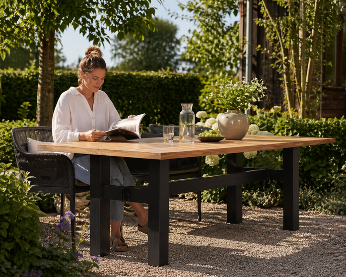 Hartman Yasmani 240x100x76cm dining tuintafel -Natural teak - Carbon black