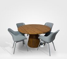 Hartman Sophie Rondo Organic Misty Grey / Lestari &Oslash;130 cm &ndash; 5-delige dining tuinset
