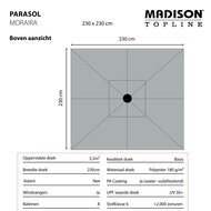 Madison Moraira Push-up stokparasol 230 &times; 230 cm &ndash; Grey (excl. voet)