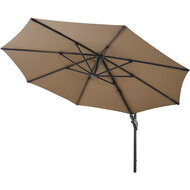 Siena Garden Fagus N+ Zweefparasol &Oslash;350 cm &ndash; Taupe &ndash; Incl. Verrijdbare Betonvoet 90 kg